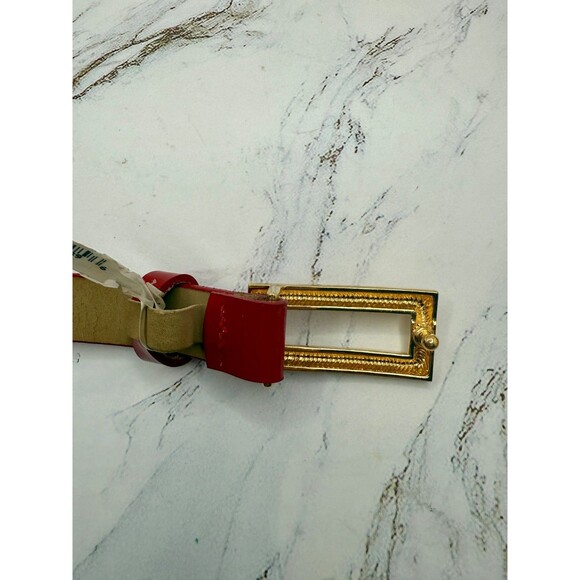 St John Red Belt XL Women 3/4" Patent Leather Luxury Gold Buckle Size 38-42” NWT - Picture 10 of 12